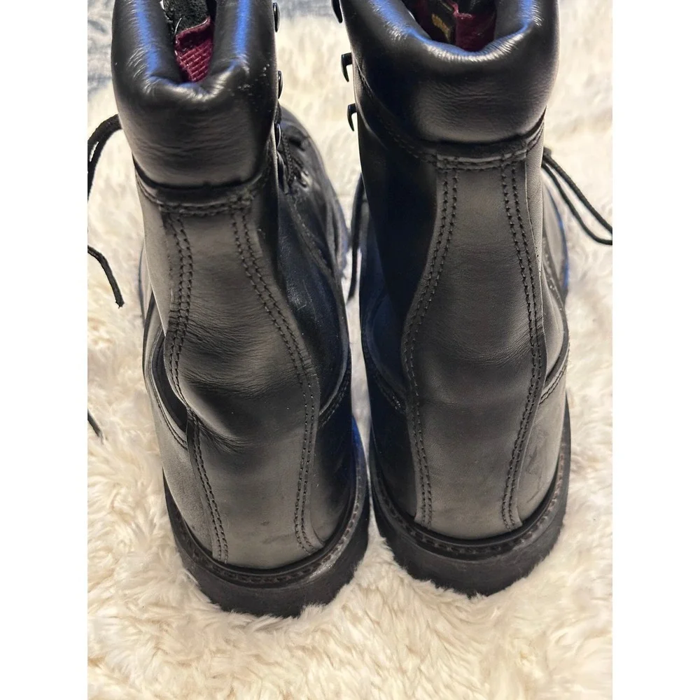 VIBRAM Black Leather Logger Work Boots Lace Up Round Toe Tall Motorcycle
